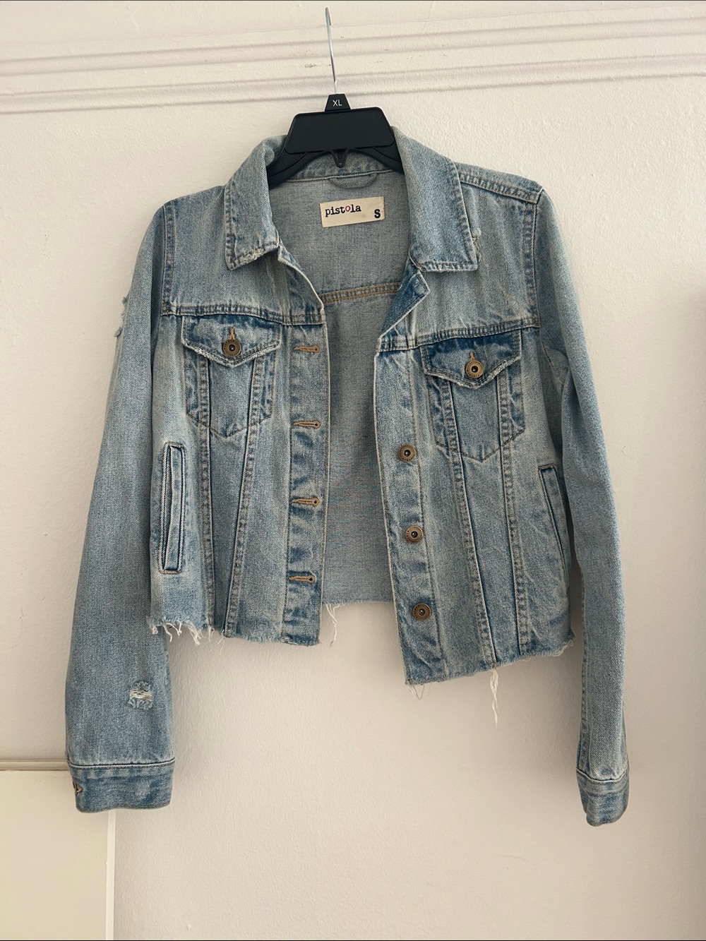 pistola Light Wash Cropped Denim Jacket